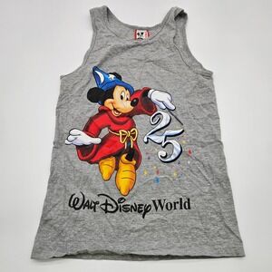 Disney 25 Vintage Made in USA  Mickey Mouse Sorcerer Tank Top Small Gray Cotton